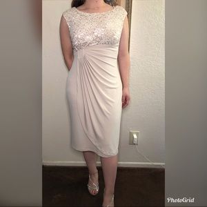 Beige Sleeveless Sequin Lace Sheath Dress